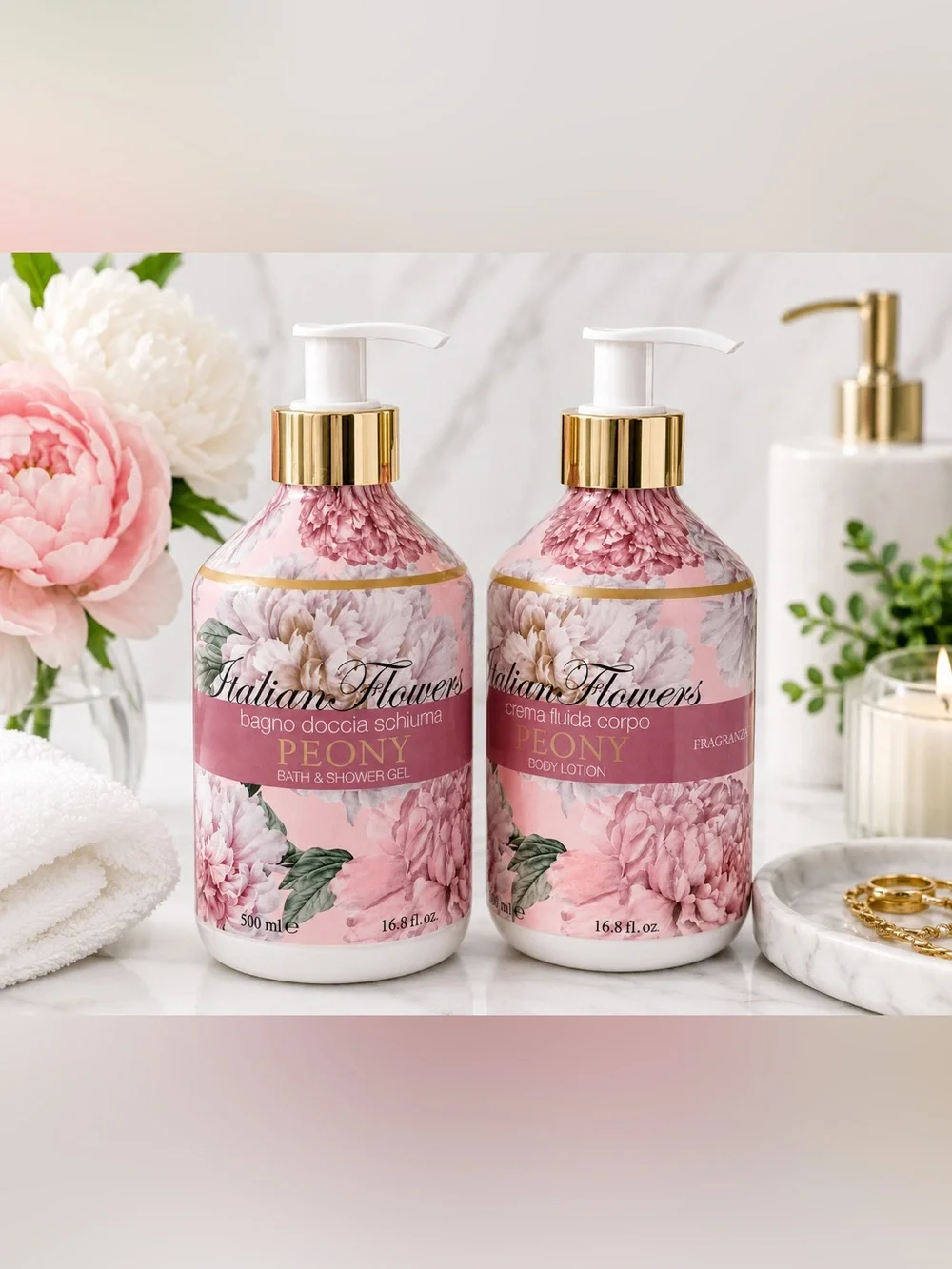 RUDY Profumi Italian Flowers Peony Bath & Body Set | Shower Gel & Lotion